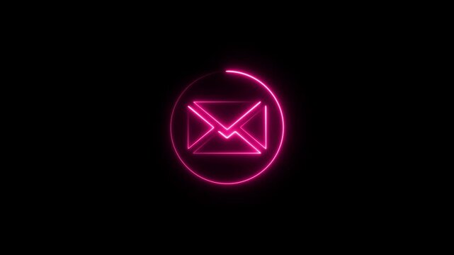 Glowing neon mail line icon animation illustration isolated on black background. mail envelope 4k video animation for web, mobile and ui design