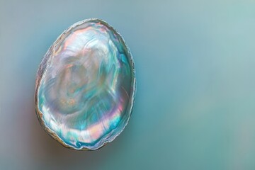 Iridescent mother-of-pearl shell, teal and turquoise hues, natural beauty.