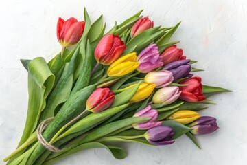 Vibrant Dutch Tulips in a Bouquet on a White Background Showcasing Lively Colors and Fresh Blooms Generative AI