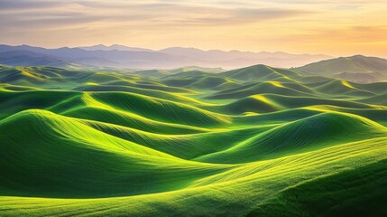 Rolling Green Hills Under a Sunset Sky