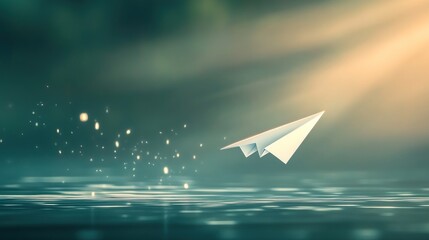 Paper Airplane Soaring Above Serene Waters: A Journey of Dreams and Aspirations