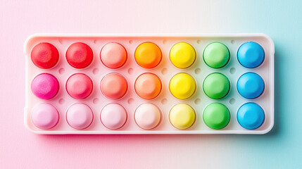 Vibrant rainbow colored push pop fidget toy on pastel background for stress relief art