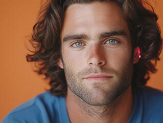 Obraz premium Man on colored background, handsome male portrait close up