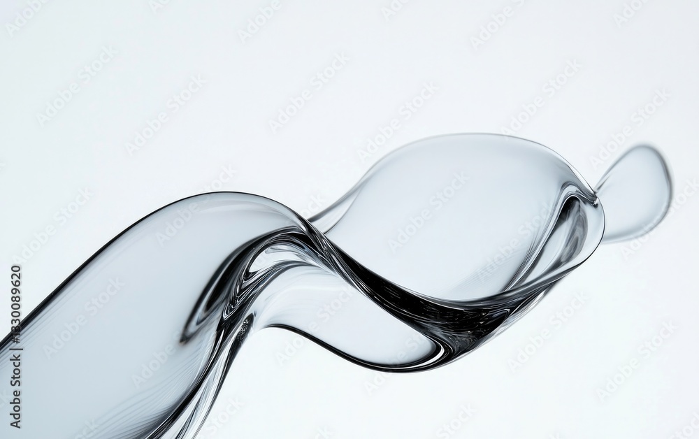 Poster abstract image of elegant, twisting stream of liquid on bright white background. rippling flow with 