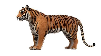 Fototapeta premium Majestic Bengal tiger in side profile standing on white background / PNG