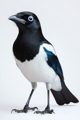 Fototapeta premium Elegant Black and White Bird with Striking Blue Eyes and Detail