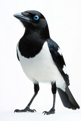 Obraz premium Striking Black and White Bird with Vibrant Blue Eye on White Background