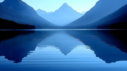 Calm lake reflects mountains