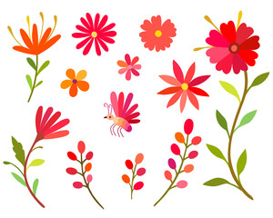 Collection of spring colorful flower elements vector.