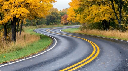 Fototapeta premium Winding road in autumn season with vibrant foliage