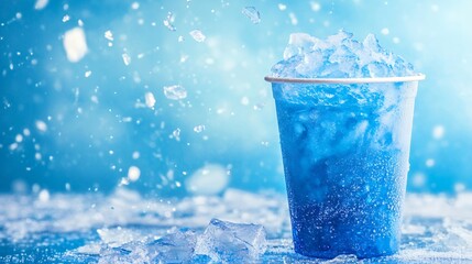 Refreshing Blue Slush Drink with Crushed Ice and Splashing Effect