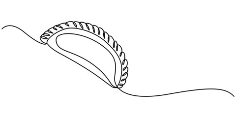 delicious gujiya continuous one line drawing, Indian Sweet (Gujia) Icon In Stroke Style, russian dish dumplings food illustration, hand drawn russian cuisine illustration, on white background minimall