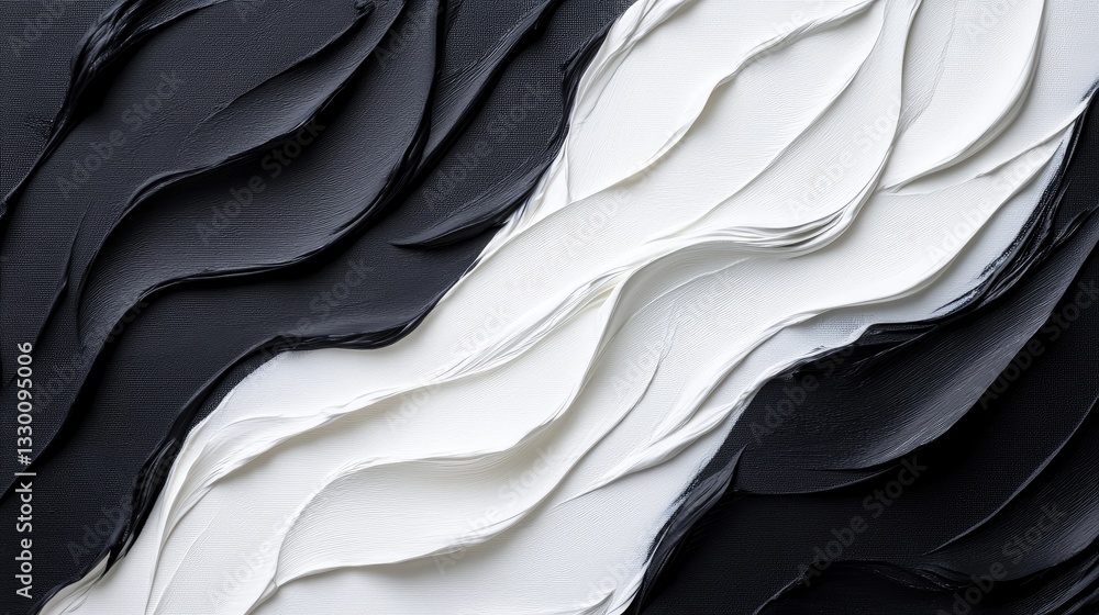 Poster close-up view of black and white abstract painting featuring irregular smear techniques and intrigui