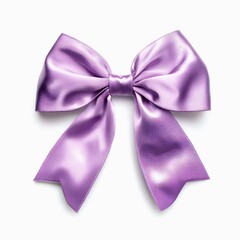 Purple silk ribbon tied in a bow isolated on white background.