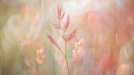 Fototapeta premium Delicate Grass Blades Against a Soft Colorful Background