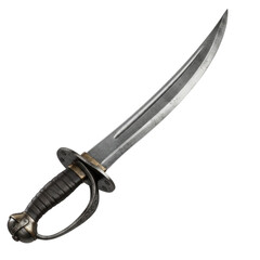 Pirate Sword Replica, Historical Battle Weapon with Black Handle and Curved Blade, Military Combat Equipment, Maritime History and Adventure Theme