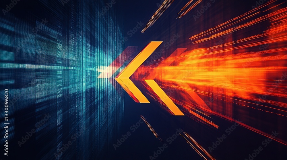 Poster abstract digital arrow chart with vibrant lines and background effects