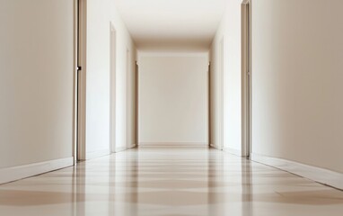 Fototapeta premium Empty Beige Corridor With Marble Floor and White Walls