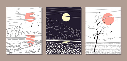 Simple Nature Scenes Set with Mountains.