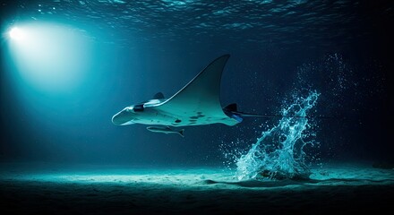 Obraz premium Majestic Manta Ray Gracefully Gliding Through the Ocean Depths