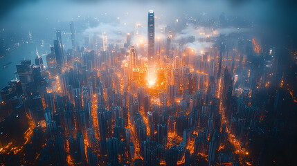 Fototapeta premium City at Night, Aerial View