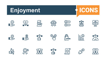 Enjoyment line icons. Pack of satisfaction, consumer, customer, review, client and more. Satisfaction icon set. Icon design. Solid line editable stroke. Vector illustration.