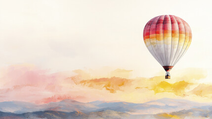 vibrant hot air balloon floats gracefully over serene landscape, creating picturesque scene