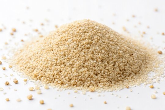 Dried Fonio Grain Close-Up on Standard Bar Scale Against White Background Generative AI