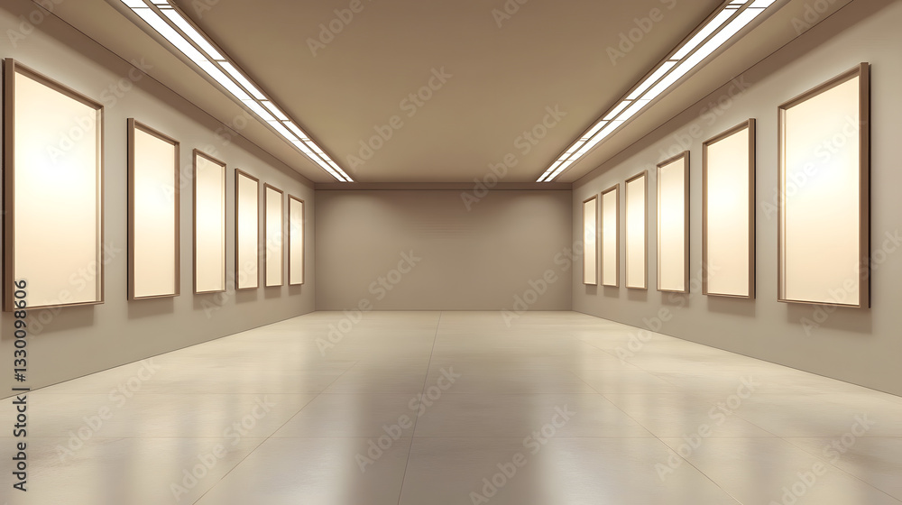 Poster inviting room decorated with multiple framed pictures creating a symmetrical art display that enhanc