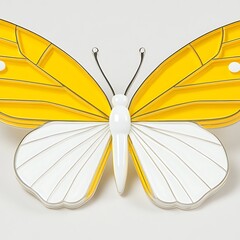Yellow and white butterfly decoration on white background