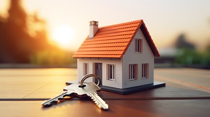 A small house with a key on the table
