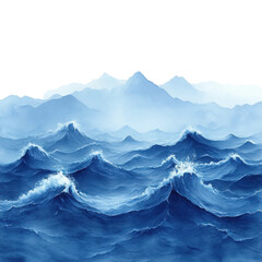 Fototapeta premium Dramatic Ocean Waves Crashing Against a Misty Mountain Range Background