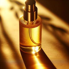 Naklejka premium Golden Perfume Bottle with Floral Elegance