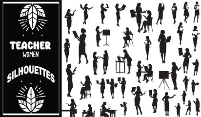 Detailed Women Teacher Silhouettes with Cultural Diversity Elements | Inclusive School Clipart