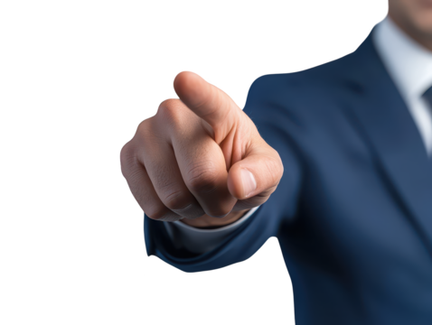Confident businessman in suit points directly at you, call to action for success