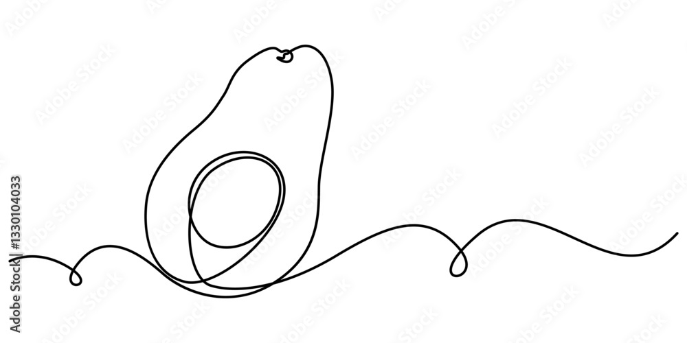 Poster avocado single line icon, continuous one single minimal line drawing avocado, avocado continuous lin