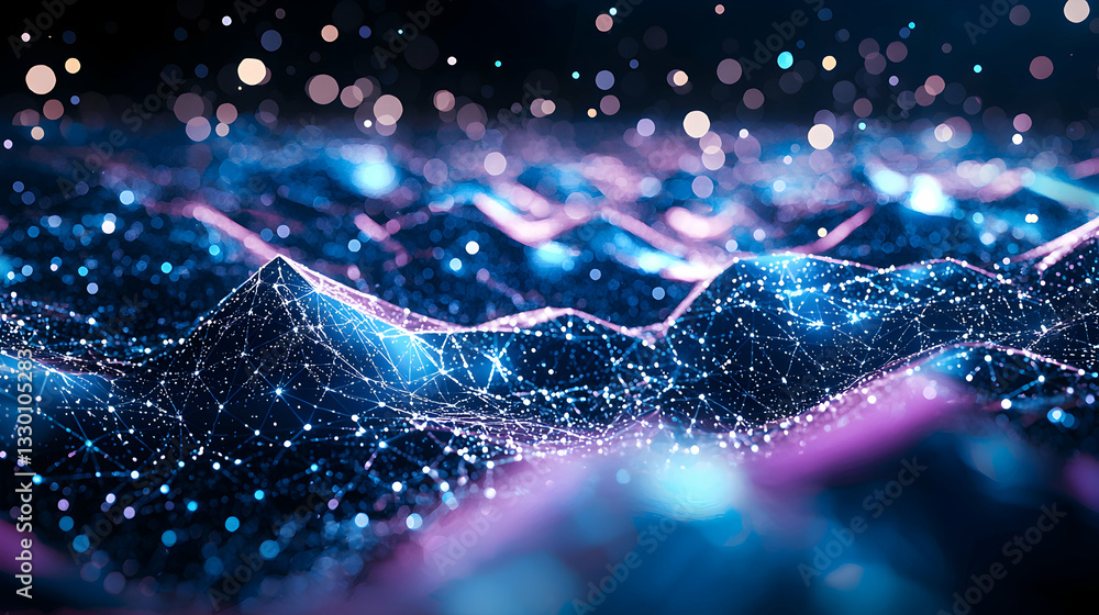 Poster abstract network connecting points with glowing light and dark background