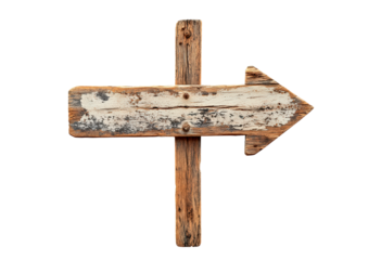 Wooden arrow sign isolated on transparent background