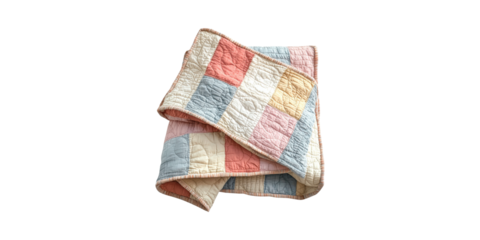Colorful Patchwork Quilt . Cozy Home Decor And Craftsmanship Isolated On Transparent Background