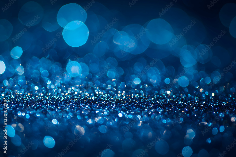 Poster sparkling blue glitter background with bokeh effect and shining particles