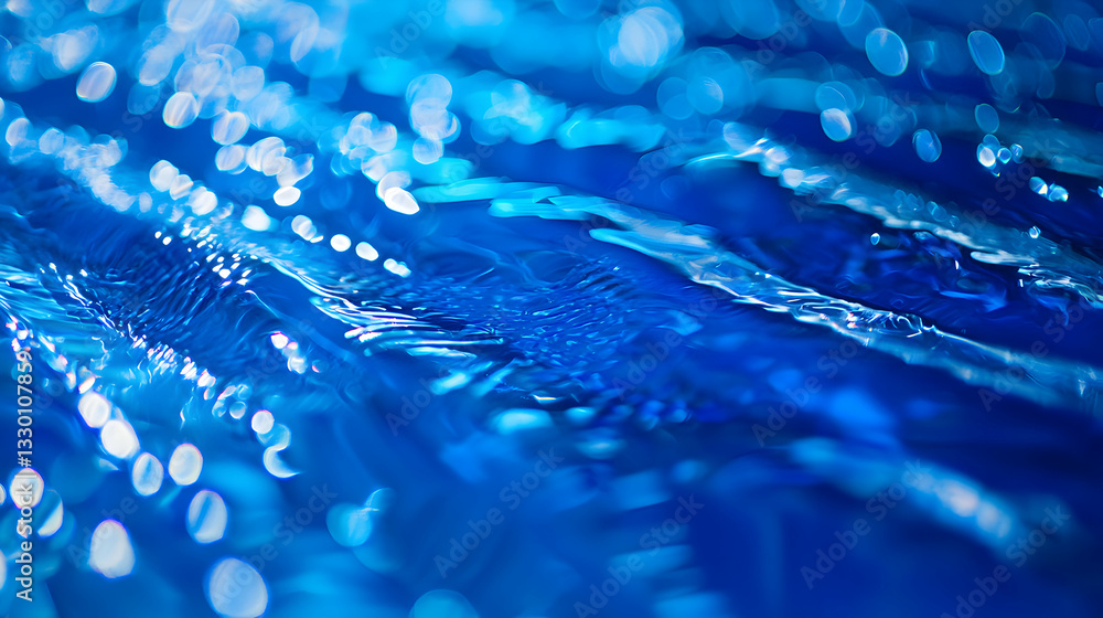 Poster sparkling blue water surface with light reflection creating abstract patterns
