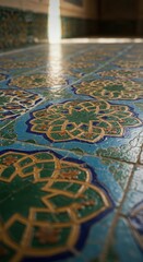 Intricate floral tiles shine beautifully at a cultural site under bright light
