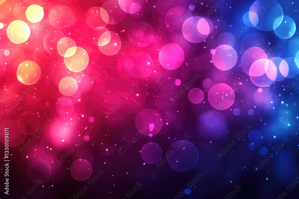 Poster vibrant abstract background with colorful bokeh lights in red, pink, and blue hues, creating dreamy 