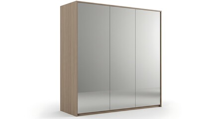 Modern Wardrobe with Mirrored Doors and Light Wood Frame for Bedroom Storage