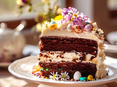 A beautifully decorated, rich, and moist chocolate cake perfect for Easter celebrations. This gourmet-style chocolate layer cake is topped with creamy