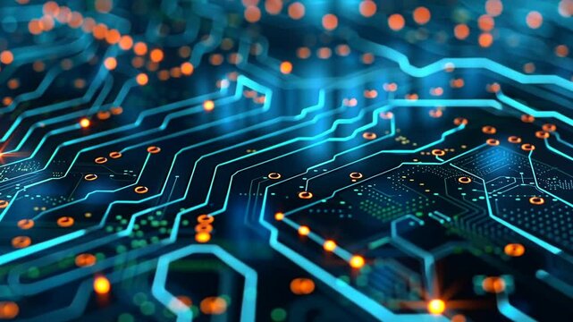 Detaillierte Platinenstrukturen mit futuristischen Lichteffekten