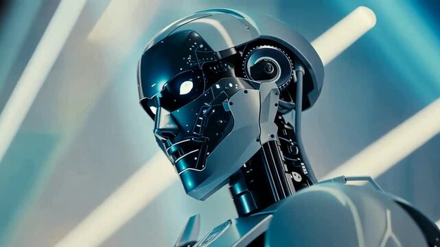 Futuristischer Roboter mit gl&auml;nzender Metallhaut