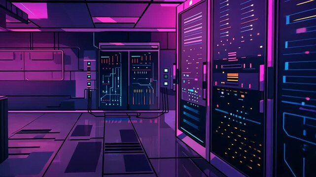 Neonbeleuchteter Serverraum mit modernster Technologie
