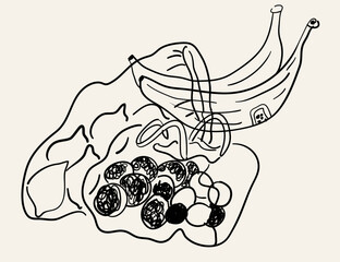 banana, lemons and mandarins in hand drawn style in vector. Element for design advertisement mail posts poster print postcard banner menu decor backgrounds