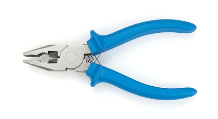 Obraz premium Close-up of Combination Pliers with Blue Handles on White Background